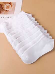 20/5/10 Pairs Soft Elastic Short Socks, Lightweight Breathable Knitted Socks, Classic Pure White, Minimalist Casual Style, Low-Cut Design, Elastic Cuff, Comfortable Moisture-Wicking, Suitable For Daily Wear, Unisex, Suitable For Work, School, Travel, Fitness, Spring, Summer, Autumn, Winter And Various Occasions - White - View 5