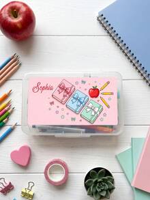 1pc Custom Text Pencil Case, Transparent Stationery Storage Box, Custom Cartoon Pattern Pencil Box, Back To School Supplies Gift - Multicolor - View 8