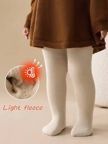 [Autumn/Winter Style] 1 Pair Women/Infant Tights, Classic Khaki Fine Vertical Stripe Design, Minimalist Fashion, Warm And Breathable, Skin-Friendly Soft Comfortable Casual Thin Fleece Cold-Proof Versatile Stirrup Tights, Suitable For 0-5 Years Old Autumn/Winter Daily Wear/Travel/Holiday Gifts - Multicolor - View 2