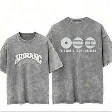 Playera de  ARIRANG World Tour estilo lavado oscuro camiseta oversize para fans de  ropa casual de moda coreana - Gris - Ver 8