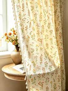 1pc Plaid Print With Tassel Trim Linen Material Modern Linen Gauze Curtain - Japanese Linen Style, Rod Pocket Design, Suitable For Living Room And Bedroom - Transparent And Light Filtering Curtain, Living Room Curtain, Bedroom Curtain (Tie-Back Not Included) - Multicolor - View 5