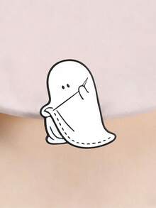 Sewing Ghost Enamel Pin Halloween Cartoon Spirit Sewing Cloth Brooch Fun Quirky Decor Badge - White - View 1