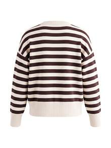 Women's Casual Striped Pullover Sweater, Autumn/Winter - Brown - View 9