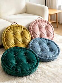 Solid Color Square Tie-On Chair Cushion, Thickened Pleated Filled Seat Pad, Soft Velvet Non-Slip Dining Chair Pad, Suitable For Home Kitchen Office - Multicolor - View 6