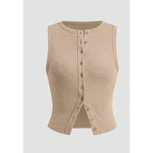 Summer New Knitted Simple Slim Sleeveless Solid Color Undershirt Undershirt Women - 卡其色 - 查看 3