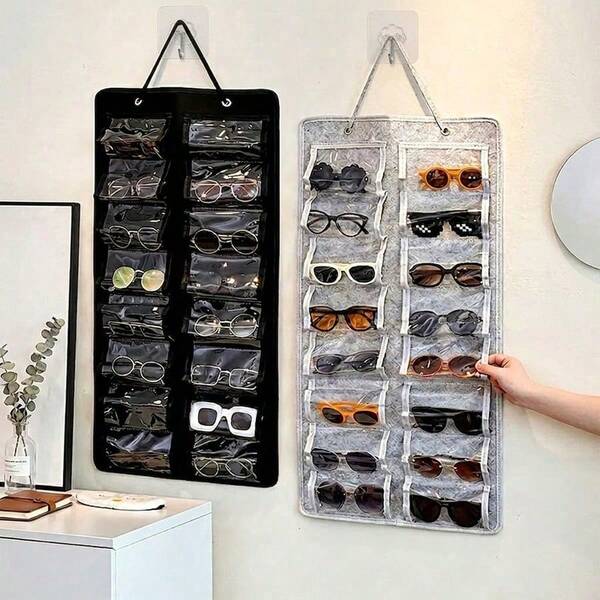 16-Slot Felt Eyewear Hanging Bag, Fashion Eyewear Accessory Jewelry Storage Bag, Wall-Mounted Eyewear Organizer Rack, Perfect Gift For Wardrobe, Bedroom, Office, Gender Reveal Party, Birthday, Wedding, Gathering, Colleagues, Friends And Family, Back To School Season, 16-Slot Dust-Proof Nylon Multi-Function Hanging Rack, Foldable Fashion Eyewear Storage Bag, Fashion Eyewear, Women's Gift, Men's Gift
