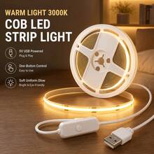 1-5M COB Indoor LED Light Strip, 5V Voltage, Warm White/Cool White/Neutral Light, Easy Installation, Suitable For Bedroom, Wardrobe, Home, Decorative DIY Lighting With Built-In Switch Button USB Powered - Multicolor - View 3