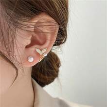 Exquisite Crystal Leaf Flower Stud Earrings For Women, Wedding Party Jewelry - Yellow Gold - View 1
