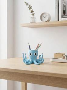 3D Printed Cute Octopus Pen Holder, Oversized Cartoon Eyes & Curly Tentacle Design, Desktop Stationery Organizer, Multi-Function Pen Holder For Pens, Pencils, Markers, Scissors, Brushes, Creative Office Desk, Study Desk, Studio Decor, Functional Decorative Gift For Students, Artists, Teachers - Cute Octopus Pen Holder - View 4