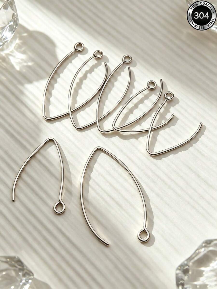 100Pcs Gold & Silver 304 Stainless Steel V-Shaped Ear Wires, Leaf Shaped Open Hoop Earring Hooks For DIY Jewelry Making Supplies - Ear Hook - View 1