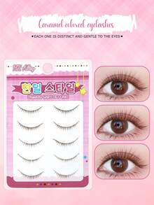 5 Pairs Brown Korean-Style Short 3D Natural Short False Eyelash Clusters, Bare Makeup Eyelashes, Invisible Natural Curl, Innocent Big Eye Eyelashes - Brown - View 2