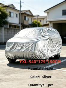 1pc PEVA Material Single Layer Car Cover, All-Weather Protection, Waterproof, Windproof, Snowproof, Dustproof, Lightweight And Portable, Easy Installation, Suitable For All Car Models, Garage Storage And Organization - Silver - View 12