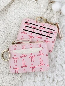 Fashionable Zipper With A Chain Keychain Lightweight Portable Card Bag, Credit Card Storage Bag, Multi Card Clip Perfect For Outdoors, Travel - Hot Pink - View 5