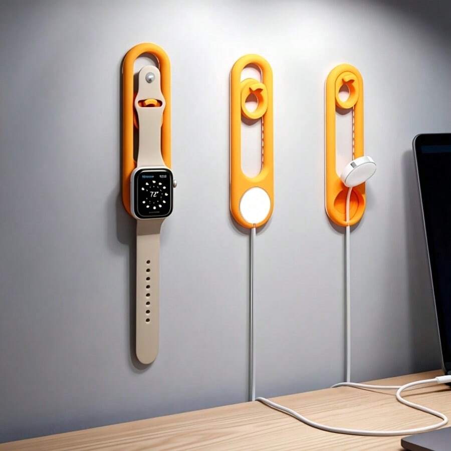 1pc Orange-Yellow Electronic Watch Wall-Mounted Charging Stand, Adjustable Height, Compatible With Various Strap Lengths, Reduces Desktop Cable Clutter, Keeps Desktop Tidy - Multicolor - View 1