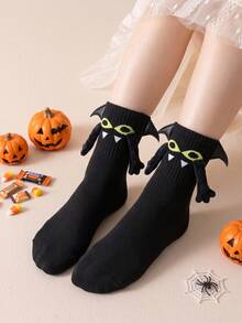 2/1 Pair Children's Socks Personalized Halloween Mid-Calf Magnetic Hand-Holding Socks Black & White Angel With Wings Socks - Multicolor - View 5