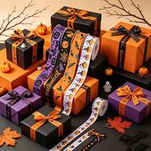 4/1pc Halloween Ribbon Set, Multi-Color Premium Smooth Fabric Ribbon, Gift Wrapping Ribbon, DIY Hair Bow Making Ribbon, Bouquet Binding, Window And Party Decoration, Multi-Purpose High-End Atmosphere Halloween Craft Supplies - Multicolor - View 2