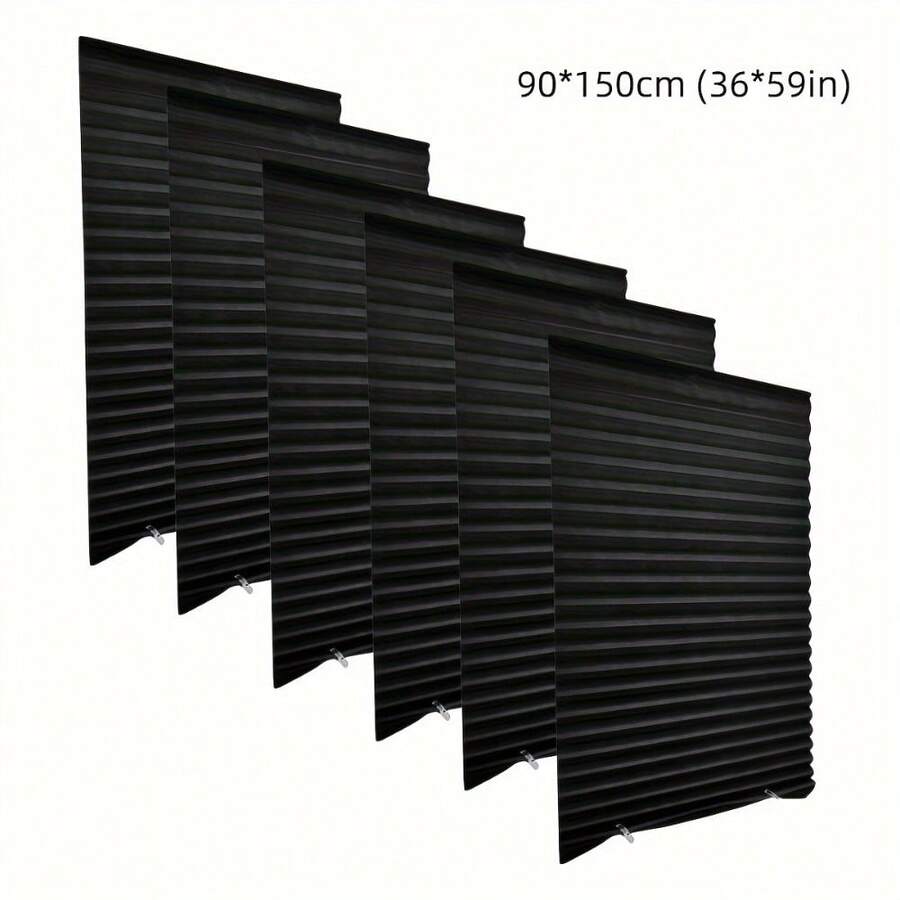 6pcs Cordless Pleated Window Shades – Light Filtering & Room Darkening, Easy-Clip Installation, Smooth Polyester Fabric, Modern Minimalist Design, Wipe-Clean Surface, Ideal For Bedroom, Living Room Or Office – Available In White, Gray, Black, Blue, B - Black-6 Pcs - View 1