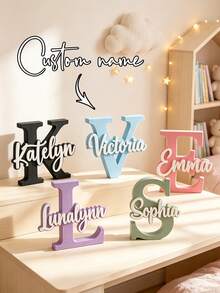 1pc Customized 3D Printed Nameplate Decor - Personalizable Name/Text/Initial, Suitable For Birthday, Wedding, Graduation Gifts, Can Be Used As Office, Home Desktop Decoration Customized Nameplate - Plastic Material, Also Can Be Used As Table Centerpiece, Back To School Gift - Black - View 7