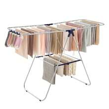 SONGMICS Tendedero de Ropa Plegable, Alas Ajustables, 33 Barras y 27 Pinzas, Perchero Metálico para Ropa Sucia, Plata y Azul MLLR52BU - Plata  Azul - Ver 2