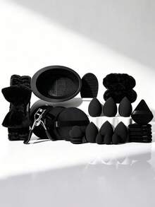 8/22pcs Makeup Tool Set, Includes Various Travel Makeup Tools, Powder Puff, Makeup Sponge, Makeup Remover Sponge, Suitable For Travel And Home Use - Black - View 12