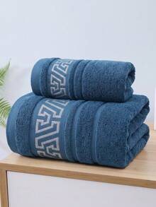 4/2/1pc - Size Approx. Bath Towel 28*55inch/Towel 13.4*30inch/ Geometric Jacquard Trim, Ultra Soft Absorbent Home Bath Towel, Thickened Quick Dry, Luxury Spa Towel, Suitable For Bathroom, Gym, Hotel, Men And Daily Home Use - Navy Blue - View 5