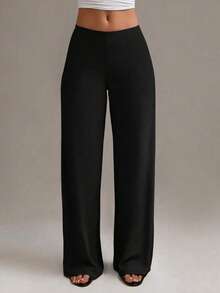Pantalones rectos de cintura alta talla grande, nuevo diseño de primavera/verano en negro - Negro - Ver 2