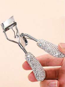 1pc High-End Artificial Rhinestone Wide-Angle Eyelash Curler With Rubber Grip, Durable And Portable - Multicolor - View 1