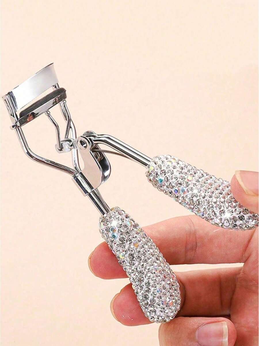 1pc High-End Artificial Rhinestone Wide-Angle Eyelash Curler With Rubber Grip, Durable And Portable - Multicolor - View 1