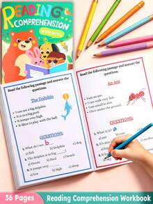 36Pages Cartoon Illustrated Reading Comprehension Workbook, Fun Story Activities Boost Literacy & Critical Thinking For Kids Ages 3+, Learning Exercise Book, School Supplies - Multicolor - View 7