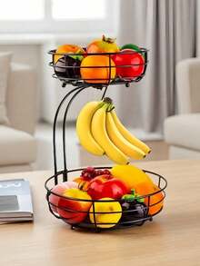1 Set Iron Fruit & Vegetable Basket Storage Rack With Banana Hook, Desktop Decorative Organizer Basket, Detachable Design, Black, 64oz, Suitable For Kitchen, Living Room, Patio, Storage, Guest Hosting, Kitchen Accessories - Multicolor - View 5