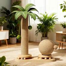 Interactive Cat Scratching Post Vertical Cat Scratcher With Ball Tracks & Hanging Balls - Wood Color - View 4