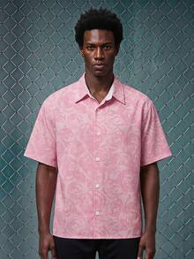 EVRINFINITE Boxy Cropped Casual Vintage Pink Rose Patterned Floral English Print Short Shirt - Multicolor - View 1