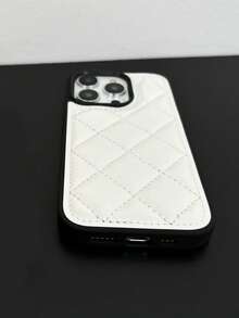 1pc Minimalist Plaid Down Jacket Style Phone Case, 17 New Model Compatible With Iphone 15/14 Pro Max, Protective Cover Compatible With Apple 17 Pro Max, 16/15 Pro, Leather 14/13/12 - White - View 5