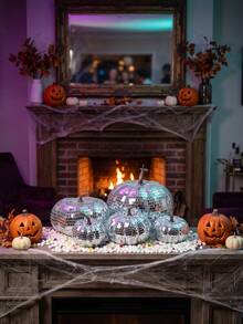 1pc Silver Pumpkin Fall Decor Foam Glitter,Mini Disco Pumpkins For Artificial Crafts For Table Party,Halloween Thanksgiving Decorations Decorating Fall Farmhouse Hanging Ornament Harvest Decor For Halloween Thanksgiving Table Centerpiece - Style A - View 10