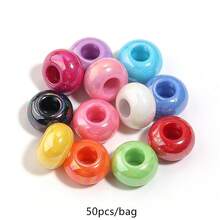 50pcs/Pack Acrylic Colorful Large Hole Wheel Beads 8*14mm Cute Macaron Solid Color Flat Beads DIY Phone Chain Keychain Home Curtain Decoration Loose Beads - Large Hole Wheel Beads - View 11