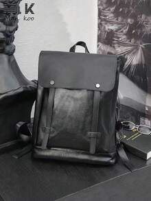 Tas Ransel Kulit PU Berkualitas Tinggi dengan Penutup Kapasitas Besar, Tas Laptop Mewah untuk Bisnis, Perjalanan, Tas Ransel Mahasiswa, Tas Ransel Modis untuk Pria - Hitam - View 6