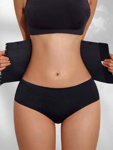 Adjustable Waist Trainer For Abdominal Control, Thin Waist Cincher With Non-Rolling Closure - Black - View 3