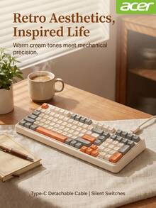 Acer OKW 222 Gaming Office Keyboard, Mechanical Tactile Keys, Waterproof And Splash-Resistant Design, Multimedia Shortcuts, Ergonomic Input, Multi-OS Compatible, Office And Gaming, Orange - Orange - View 7