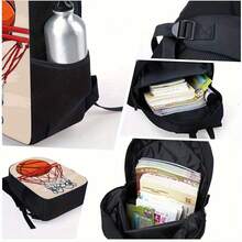 Basketball-Rucksack 3-teilig, inklusive Rucksack, Lunchbox und Federmäppchen, geeignet für den täglichen Schulgebrauch, Bergsteigen und Outdoor-Sportarten. - 3-teiliges Set - Übersicht 5