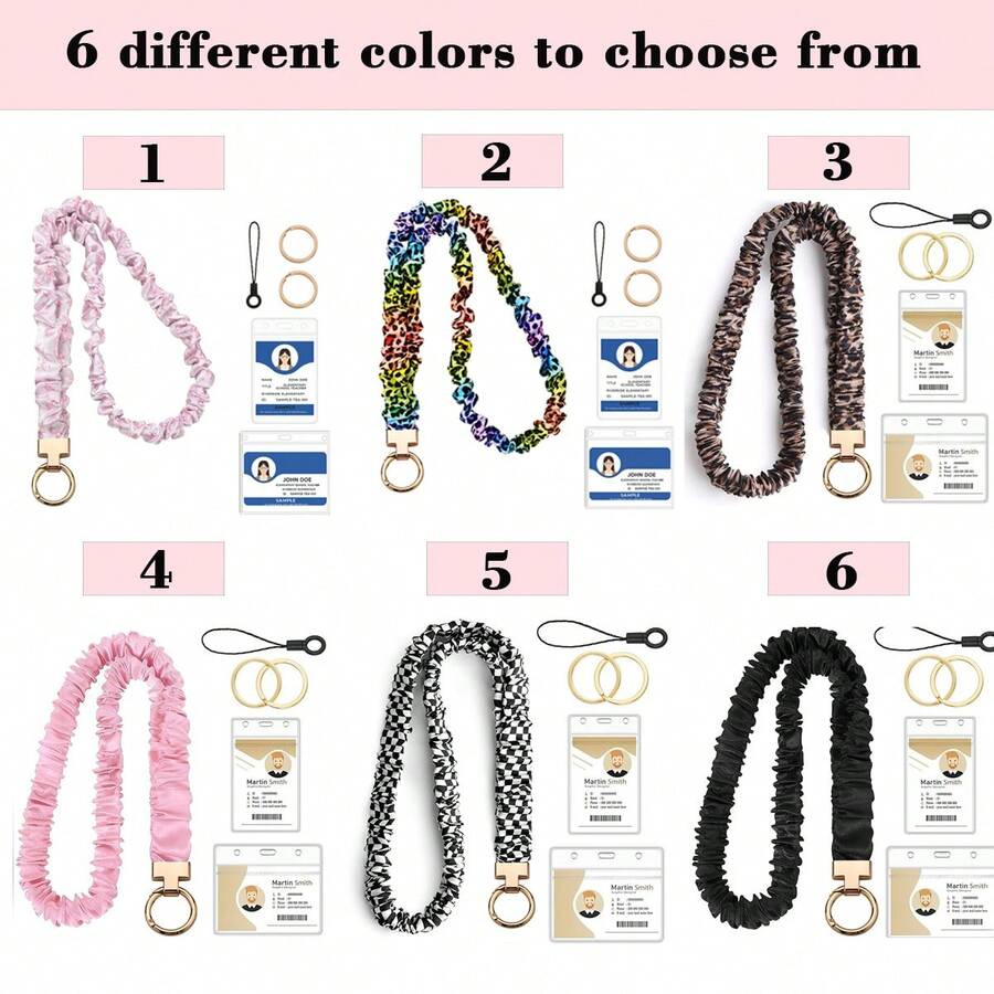 1 Set - Elastic Scrunchie Print Lanyard, Comfortable Soft Fabric Strap, Includes ID Badge Clip, Key Ring, Phone Strap, Suitable For Teachers, Students, Nurses, Outdoor Commute Versatile Accessory