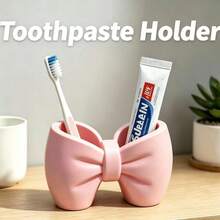 1pc Desktop Bowknot Toothbrush Holder Bathroom Sink Organizer Toothbrush & Toothpaste Rack Storage Stand Box - Multicolor - View 3