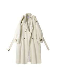 Early Autumn New Double-Breasted Premium Trench Coat Jacket Solid Color Pocket Top For Evening Date, College, Daily Wear, Spring And Autumn - Apricot - View 1