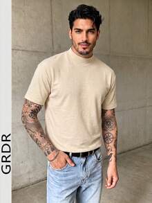 GRDR Men's Fashion Versatile Solid Color T-Shirt - Minimalist Casual Daily Short Sleeve - Apricot - View 4
