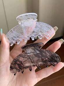 中號蕾絲花紋髮夾，高級質感髮飾，適合半紮髮髻，成熟風格 - 彩色 - 查看 3