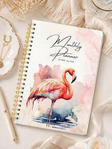 1 Peça Planejador Mensal A5 2026 com Flamingo em Aquarela, Calendário Espiral Dourado com Grandes Grades Mensais & Lista de Tarefas, Acessórios de Mesa de Escritório Cadernos para Acessórios de Professor da Escola, Presentes de Halloween - Retângulo - Visão 9