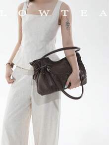 low tea 1 buah Tas Bahu Kulit PU Minimalis Bergaya Vintage dengan Gesper, Cocok untuk Bepergian, Berbelanja, dll. - Kopi - View 8