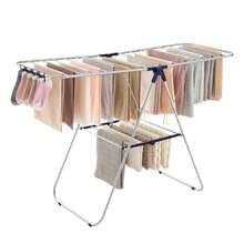 SONGMICS Tendedero de Ropa Plegable, Alas Ajustables, 33 Barras y 27 Pinzas, Perchero Metálico para Ropa Sucia, Plata y Azul MLLR52BU - Plata  Azul - Ver 9
