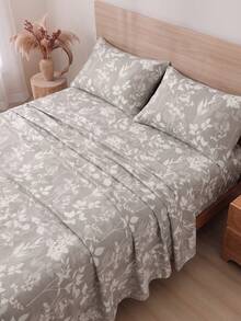 4pcs/Set Sprei Motif Bunga Tanaman Botanikal, Mudah Perawatan, Lembut, Set Perlengkapan Tidur, Set Sprei Fitted Motif Bunga (1 buah Sprei Datar + 1 buah Sprei Fitted + 2 buah Sarung Bantal) Kantong Dalam Hingga 11,8 Inci, Lembut dan Bernapas, Set Perlengkapan Tidur untuk Asrama Sekolah - Grey - View 4