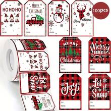 100pcs Christmas Gift Tags - Red Plaid Design With Holiday Messages Like Ho Ho Ho, Joy, Merry Christmas And Let It Snow - Multicolor - View 2