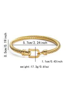 1PC Unisex Stainless Steel Horseshoe Buckle Cable Bracelet,18K Plated Waterproof No Fading Bangle,Couple Jewelry Gift For Men Women Husband Boyfriend - Szgss042 - View 7
